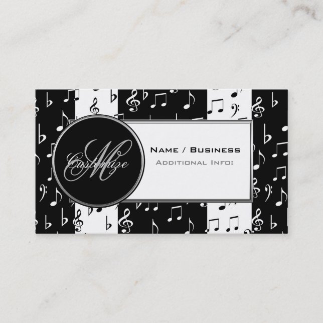 Carte de visite de musique noir et blanc Monogram (Devant)
