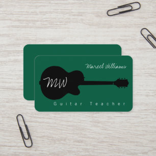 Carte de visite de musique verte avec guitare noir