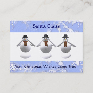 Carte de visite de Noël de 3 bonhommes de neige et