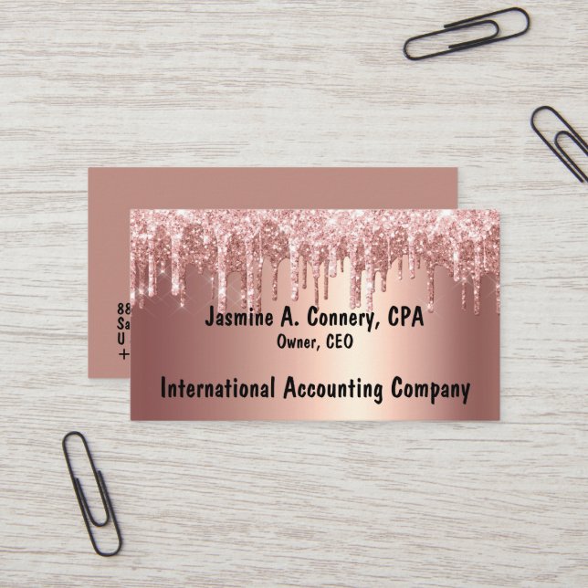 Carte de visite de Parties scintillant Rose modern (Devant/Arrière en situation)