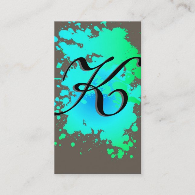 Carte de visite de peinture d'encre bleu vert (Devant)