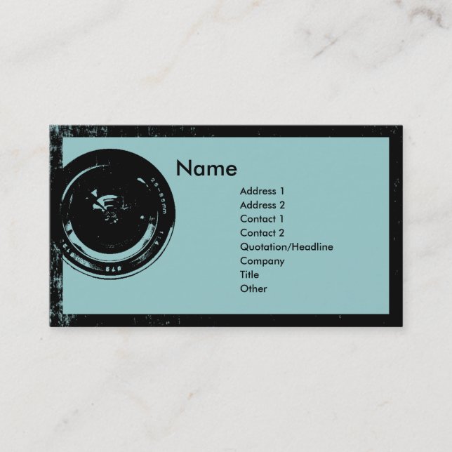 Carte de visite de photographe d'objectif de (Devant)