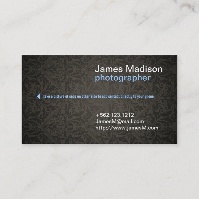 Carte de visite de photos Damask avec code QR (Devant)