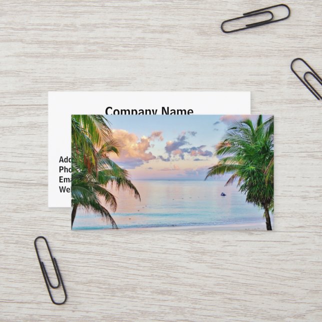 Carte de visite de plage tropical (Devant/Arrière en situation)