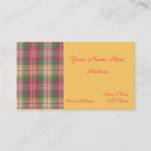 Carte de visite de plaid de Madras