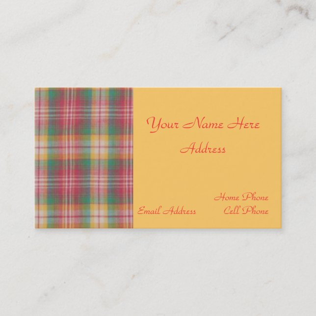 Carte de visite de plaid de Madras (Devant)