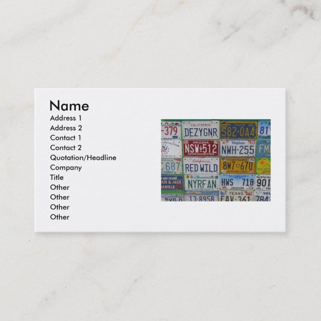 Carte de visite de plaques de voiture (Devant)