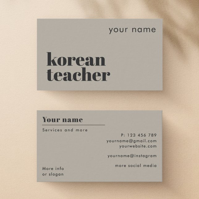 Carte de visite de professeur de coréen langue sec (Créateur téléchargé)