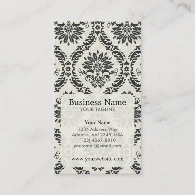 Carte de visite de rendez-vous Black Damask (Devant)