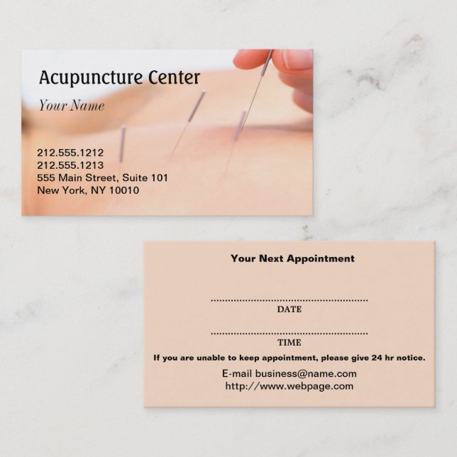 Carte de visite de rendez-vous d'acupuncture (Devant / Derrière)