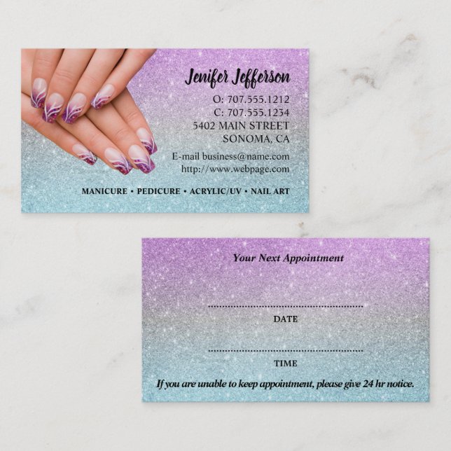 Carte de visite de rendez-vous du salon à ongles (Devant / Derrière)