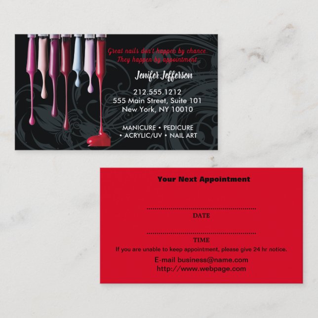 Carte de visite de rendez-vous du salon à ongles (Devant / Derrière)