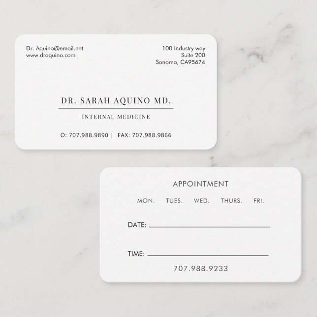Carte de visite de rendez-vous Médicale minimalist (Devant / Derrière)