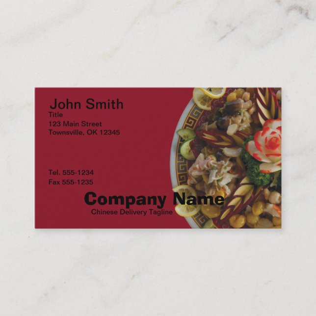 Carte de visite de restaurant chinois sur fond rou (Devant)