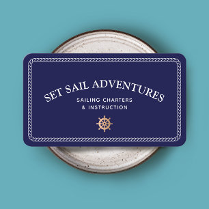 Carte de visite de roue de navire en or à corde na