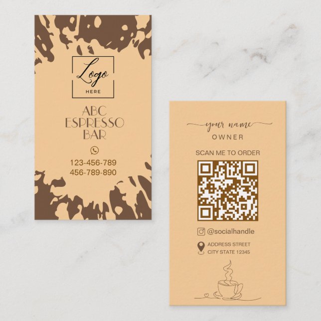 Carte de visite de salon de café à l'Espresso avec (Devant / Derrière)