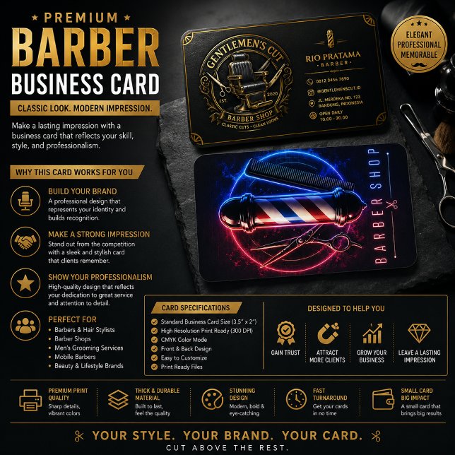 Carte de visite de salon de coiffure Premium | Néo (Créateur téléchargé)