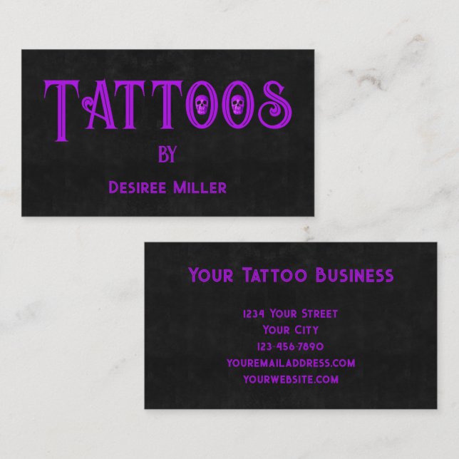 Carte de visite de salon de tatouage girly violet  (Devant / Derrière)
