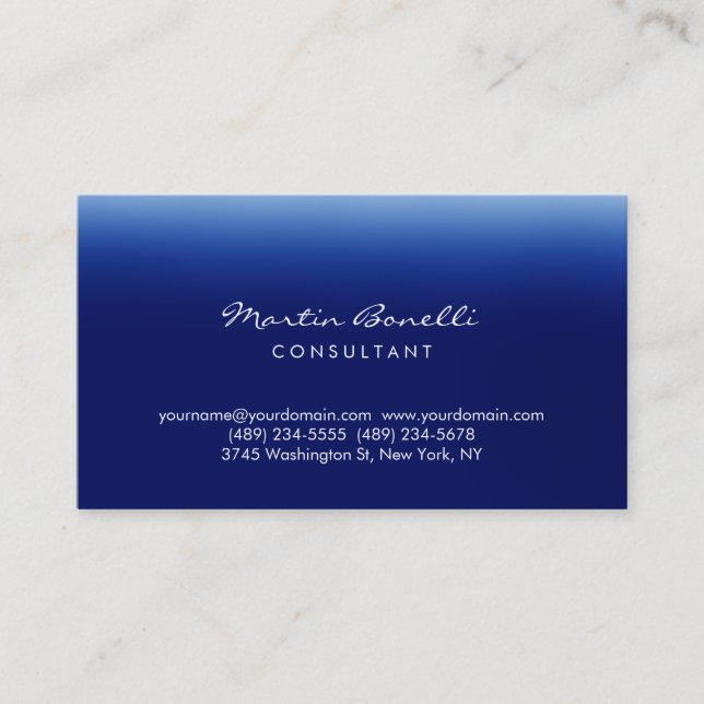 Carte de visite de script minimaliste bleu foncé (Devant)