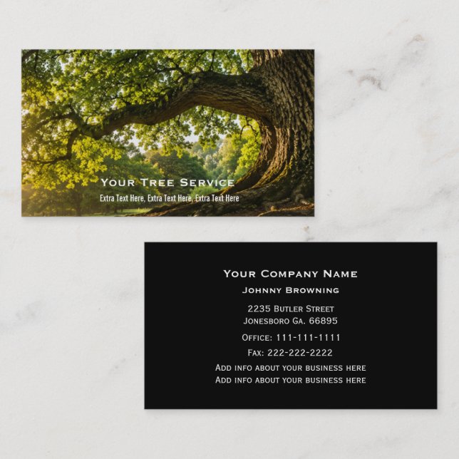 Carte de visite de service d'arbre (Devant / Derrière)
