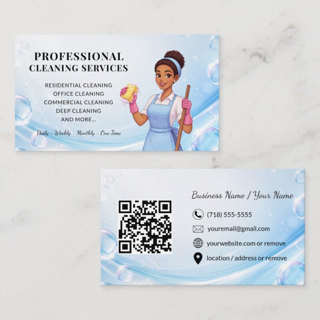 Carte de visite de service de nettoyage bleu moder (Devant / Derrière)