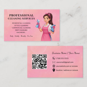 Carte de visite de service de nettoyage rose moder