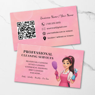 Carte de visite de service de nettoyage rose moder