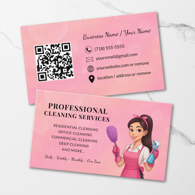 Carte de visite de service de nettoyage rose moder (Créateur téléchargé)