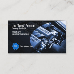Carte de visite de service de voiture bleu moteur