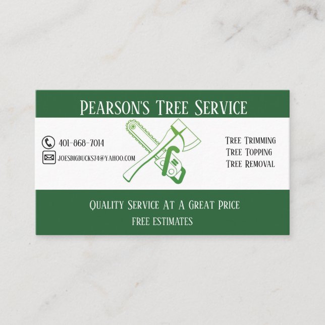Carte de visite de service Pearson's Tree (Devant)