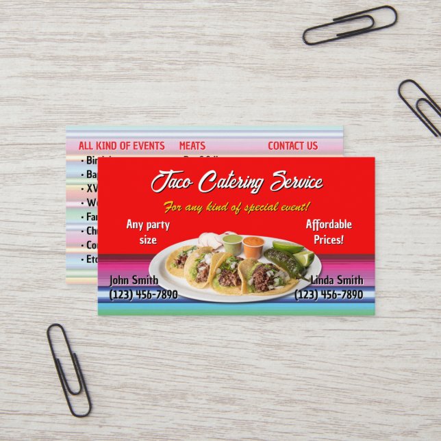 Carte de visite de service Taco (Devant/Arrière en situation)