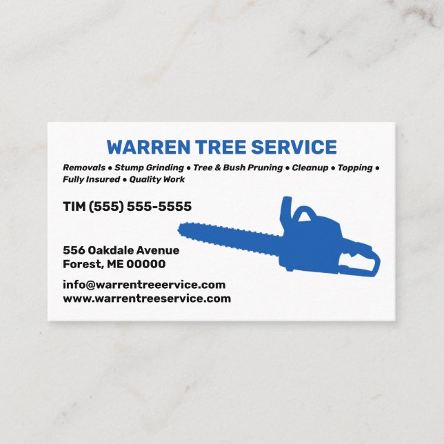 Carte de visite de société Tree Service (Devant)