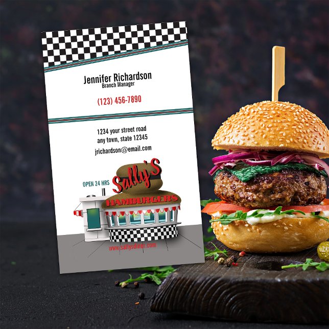 Carte de visite de socle Retro Hamburger (Créateur téléchargé)