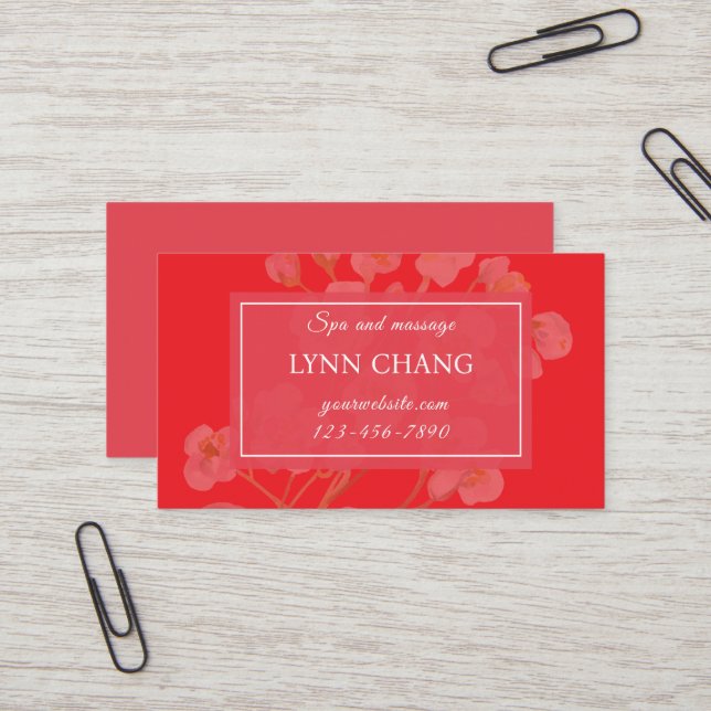 Carte de visite de Spa de Massage Fleur de Cerisie (Devant/Arrière en situation)