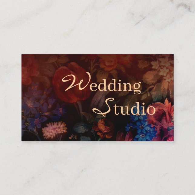 Carte de visite de studio de mariage floral sombre (Devant)