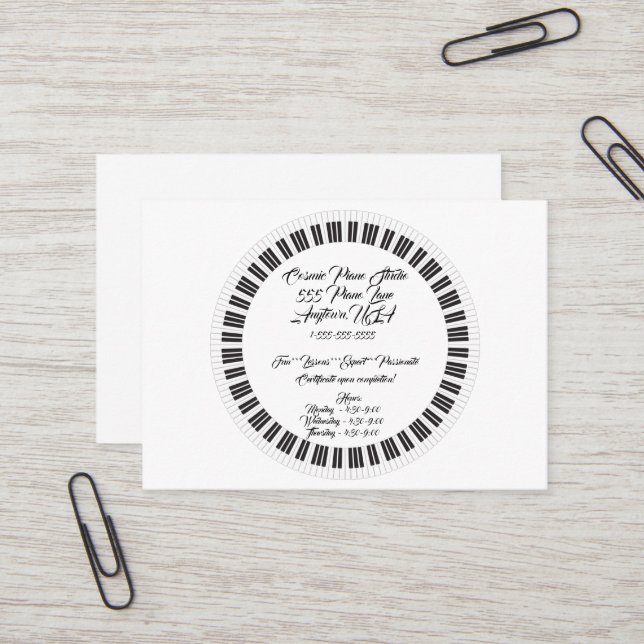 Carte de visite de studio de piano (Devant/Arrière en situation)