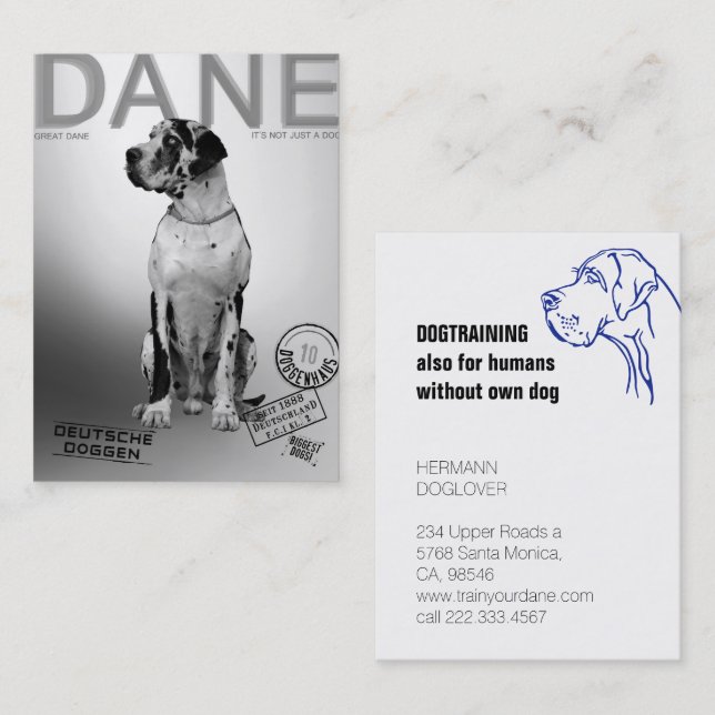 Carte de visite de style magazine Grand Danois (Devant / Derrière)