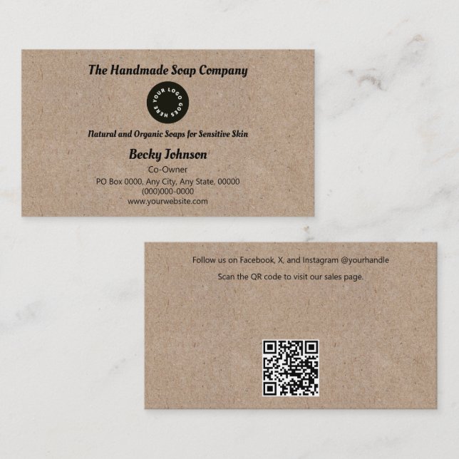 Carte de visite de style papier Kraft (Devant / Derrière)