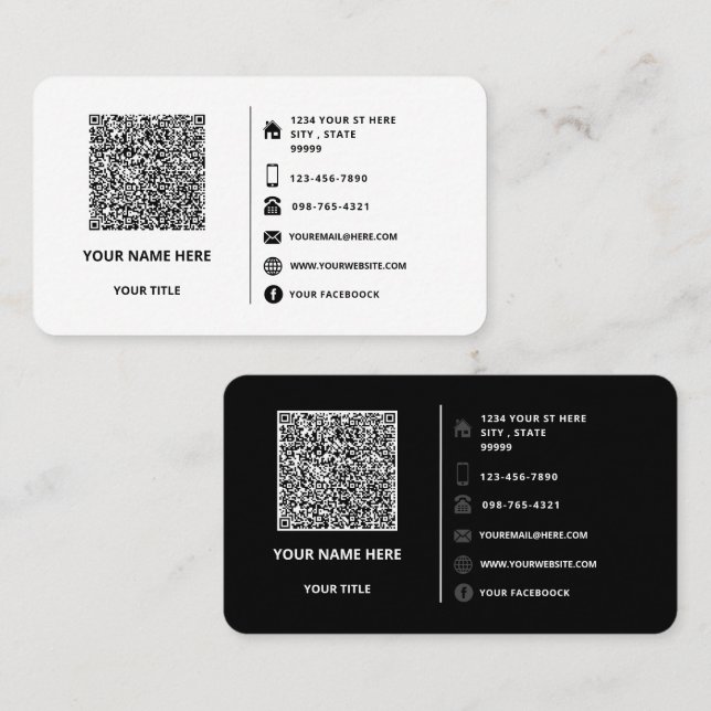 Carte de visite de texte personnalisé QR Code Scan (Devant / Derrière)