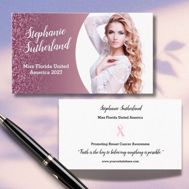 Carte de visite de titre de concours scintillement (Attend pageant appearances like a pro! This photo business card features a raspberry sparkle border)