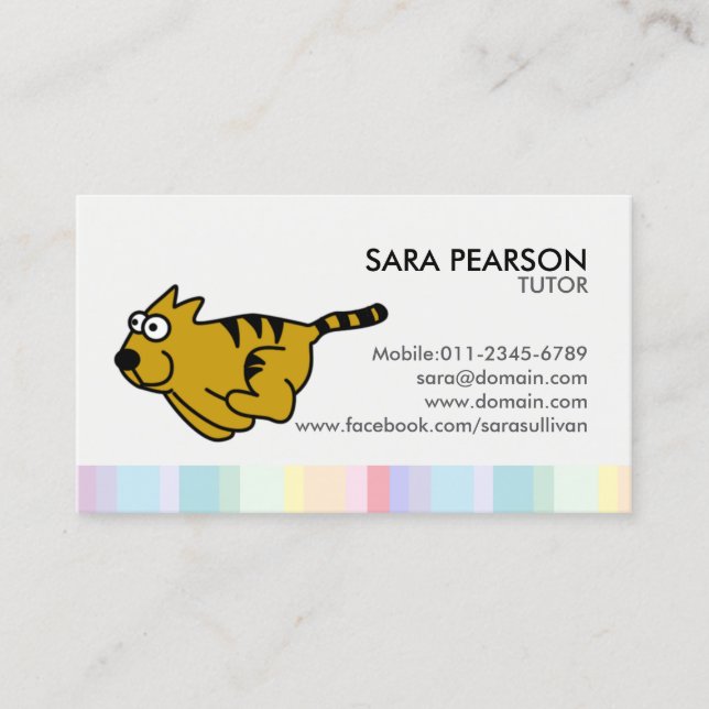 Carte de visite de tuteur Chat Mignon en Course (Devant)
