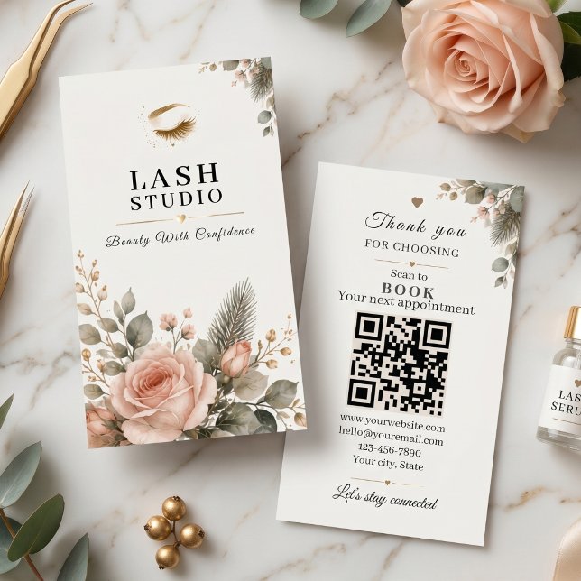 Carte de visite de vacances de Studio de Cils QR R (Lash Studio Holiday Business Card QR Booking)