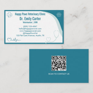 Carte de visite de vétérinaire moderne avec code Q