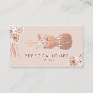 carte de visite de violon floral boho aquarelle