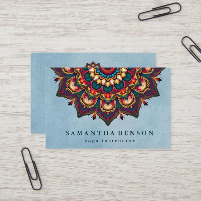 Carte de visite de yoga avec logo de fleur de lotu (Devant/Arrière en situation)