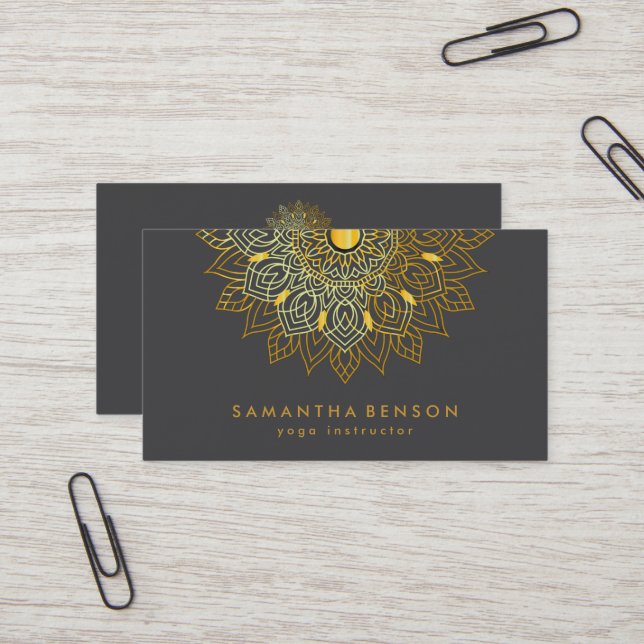 Carte de visite de yoga avec logo de fleur de lotu (Devant/Arrière en situation)