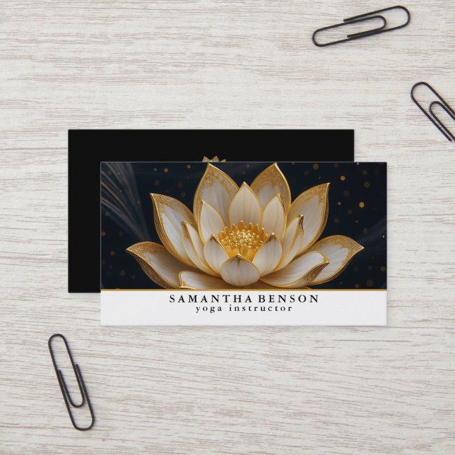 Carte de visite de yoga avec logo de fleur de lotu (Devant/Arrière en situation)