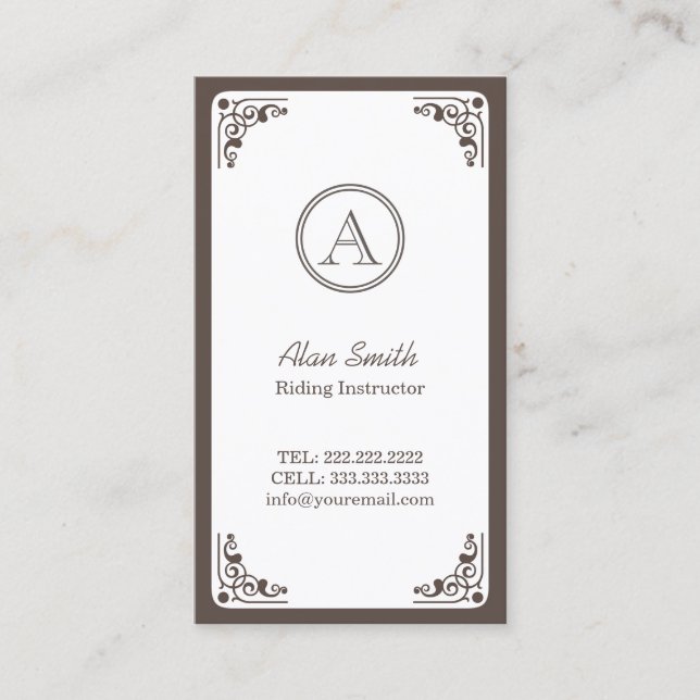 Carte De Visite Déco Art Déco Équestre Classé  (Devant)