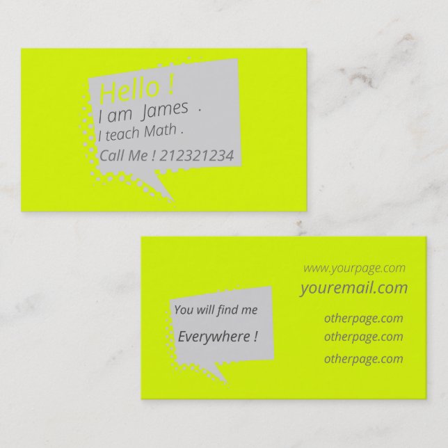 Carte De Visite Décontracté et bavard - jaune fluorescent (Devant / Derrière)