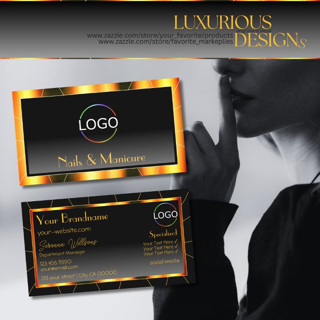 Carte De Visite Décontracté Orange Cadre noir Gradient ajouter Log (Créateur téléchargé)